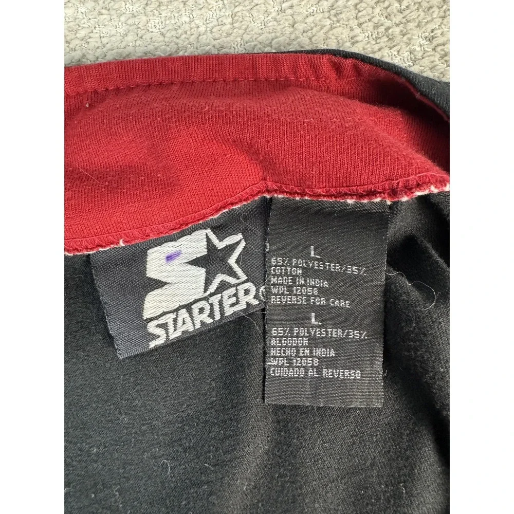 Starter Shirt Mens Large Black Red Long‎ Sleeve Button Front Baseball Jersey